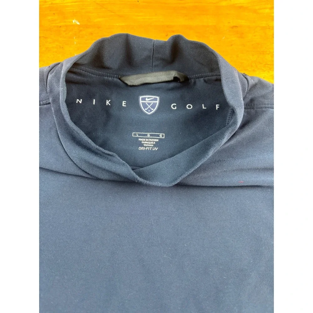 Nike Golf Mens Large Navy Blue Dri-FIT UV Mock Neck Short Sleeve Shirt Y2K
